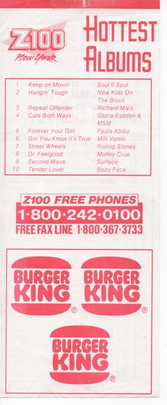 Z100 radio survey back, 18 september 1989
