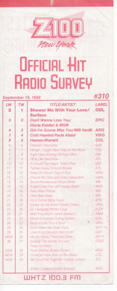 Z100 radio survey front, 18 september 1989